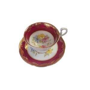 England Royal Standard Red , Flowers Fine Bone China Tea Cup Saucer Gold Trim